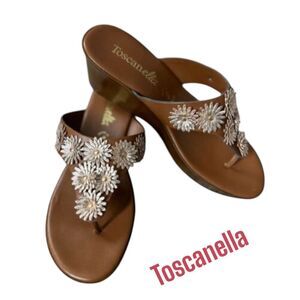 Toscanella Sandals Made In Italy Women’s Brown Iridescent Flowers